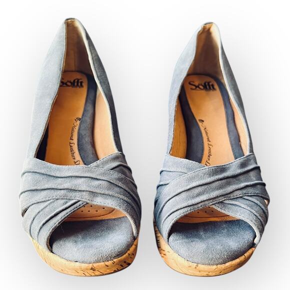 Sofft Olwen Women's Iris Blue Suede Open Toe Cork Platform Wedge Sandal Size 11M - Picture 15 of 15